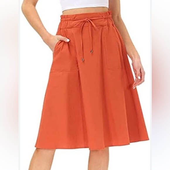 KANCY KOLE Womens A-Line Midi Skirt Back Elastic Waist Drawstring
Orange Small - Picture 1 of 9